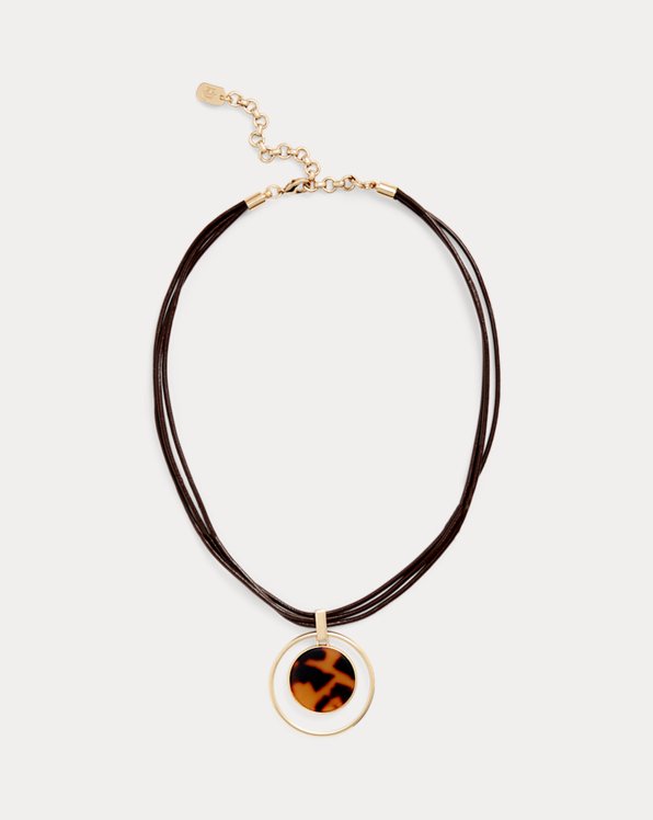 Tortoiseshell-Pendant Leather Necklace