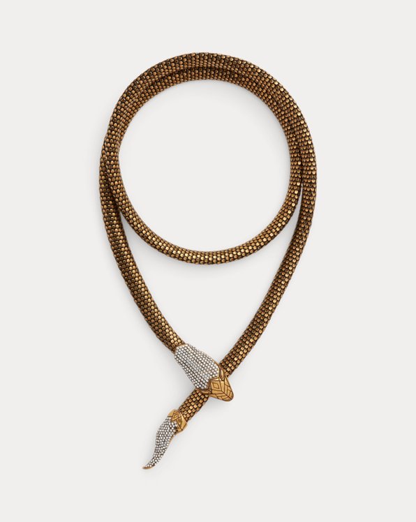 Brass &amp; Crystal Snake Necklace