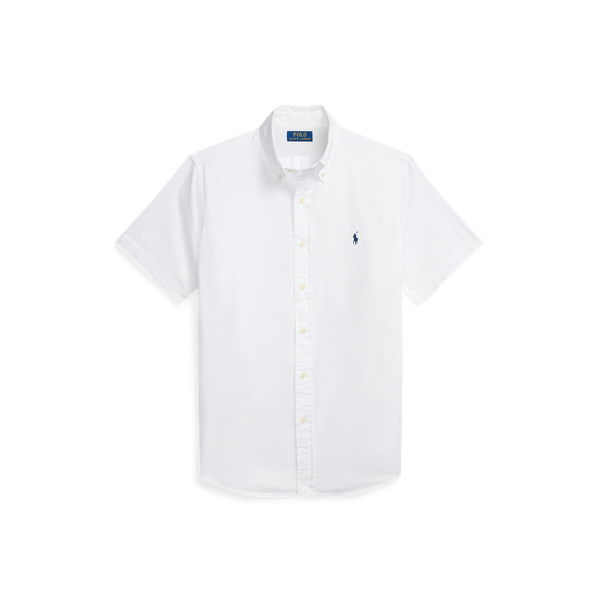 Ralph Lauren Classic Fit Seersucker Short Sleeve Button-Down Shirt, Men's Size Medium cotton pale white type Vintage Second Hand