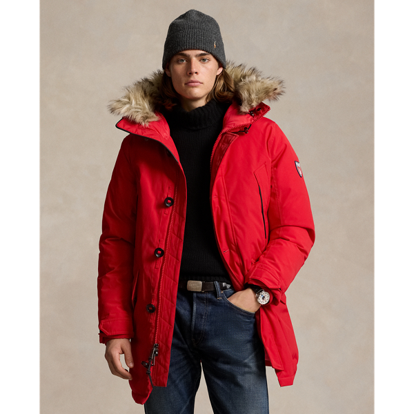Doudoune avec fourrure rouge outlet