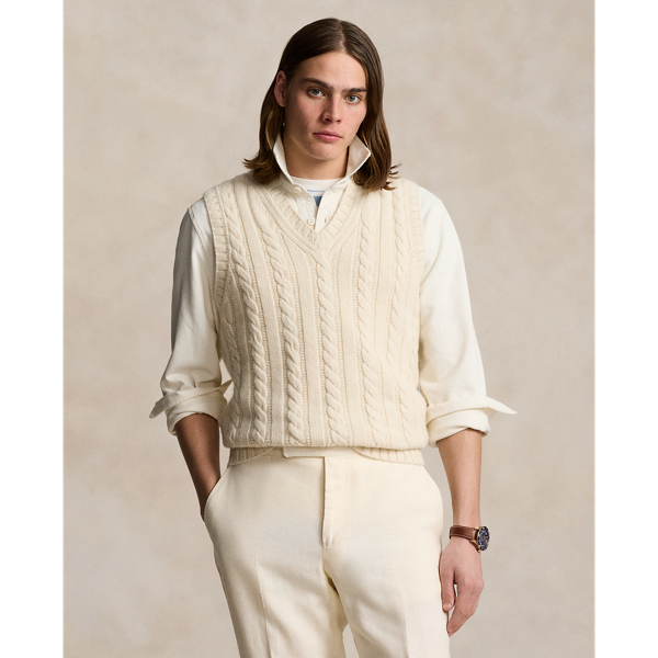 Cotton-Cashmere Aran sleeveless jumper