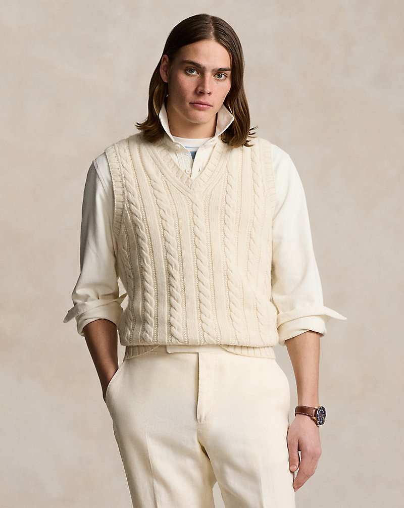 Aran-Knit Cotton-Cashmere Sweater Vest Polo Ralph Lauren 1
