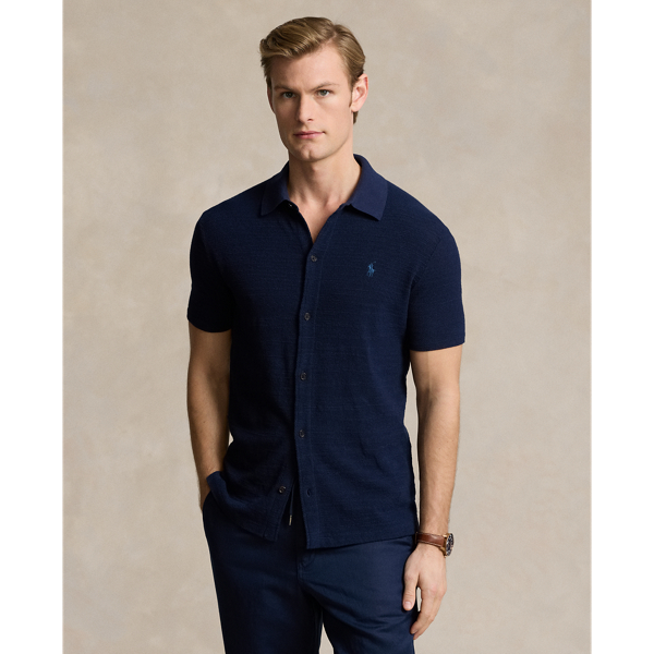 Pull-chemise texturé en coton et lin