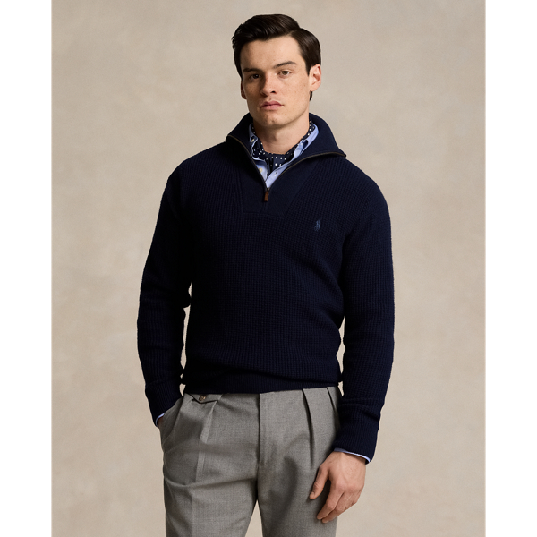 Waffle Wool-Cotton Quarter-Zip Jumper