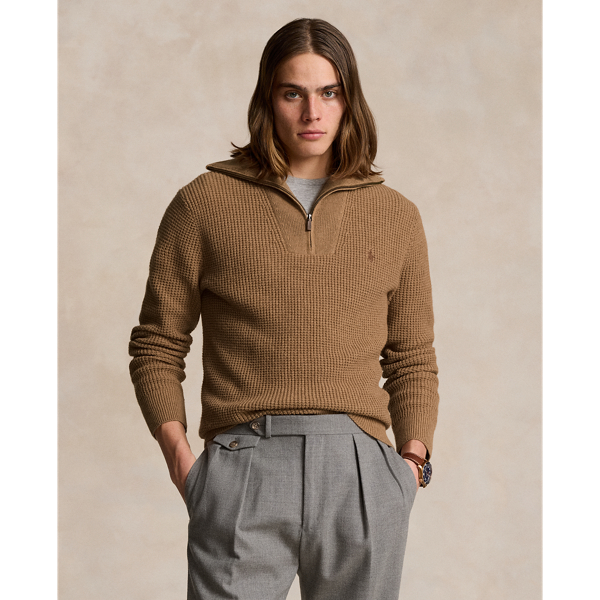 Waffle Wool-Cotton Quarter-Zip Jumper