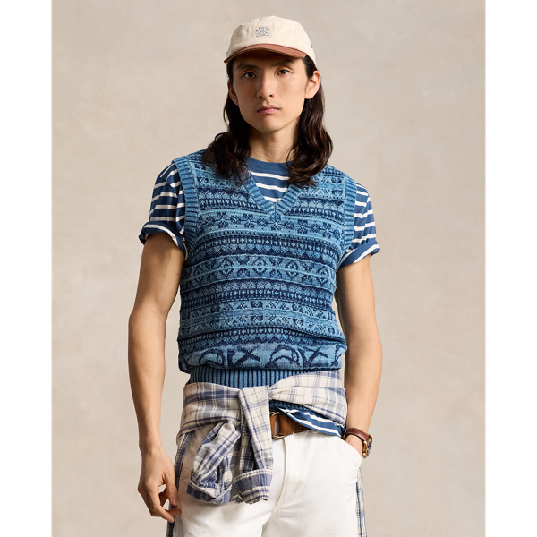 Fair Isle Indigo Cotton Sweater Vest 