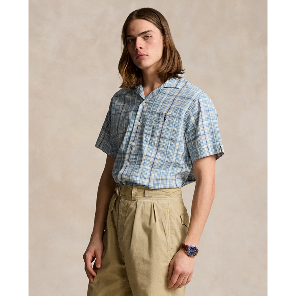 Classic Fit Plaid Linen-Blend Camp Shirt