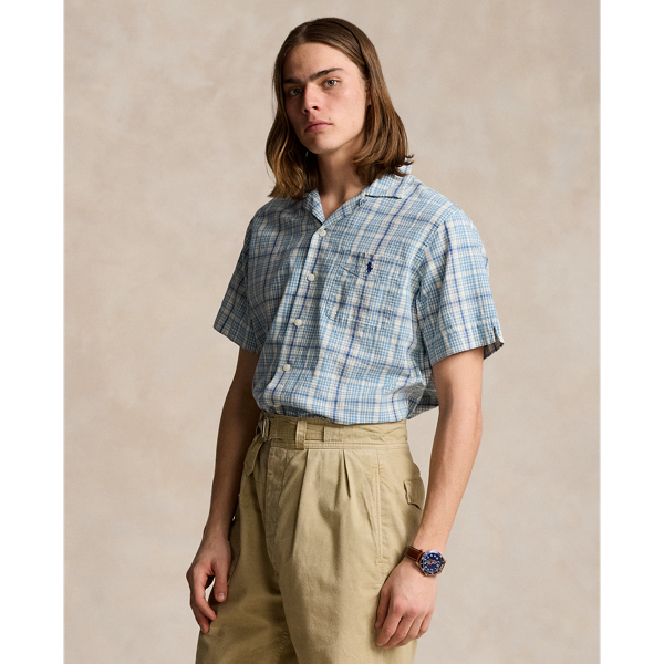 Classic Fit Plaid LinenBlend Camp Shirt
