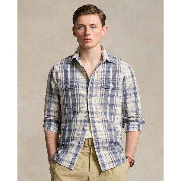 Classic Fit Plaid Linen-Cotton Workshirt