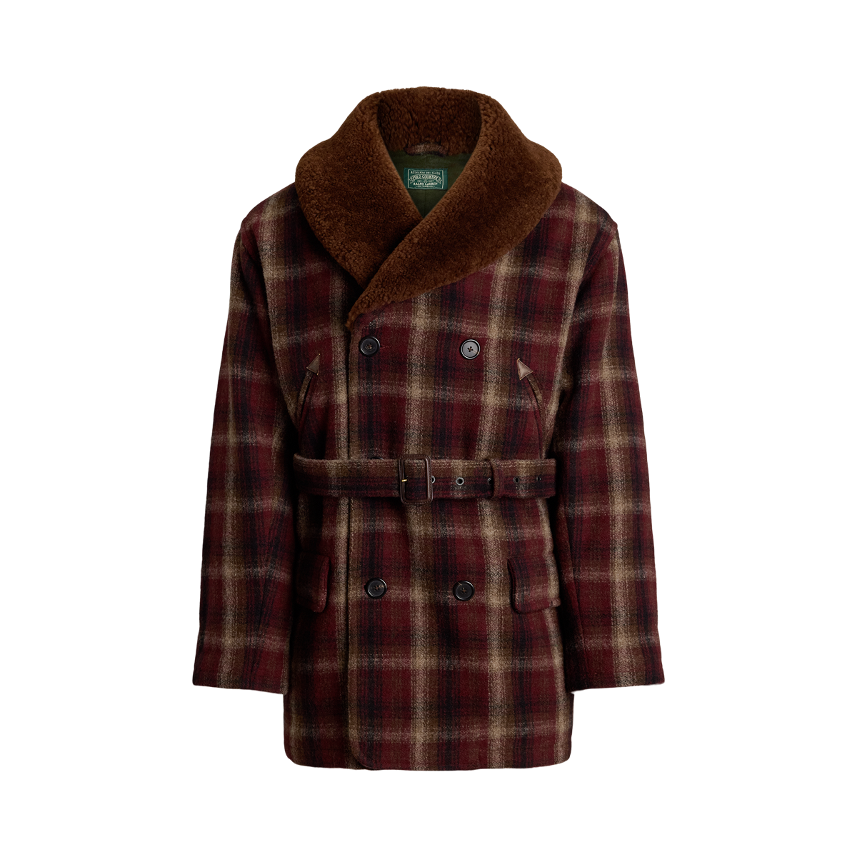 Shearling-Collar Plaid Wool Ranch Coat