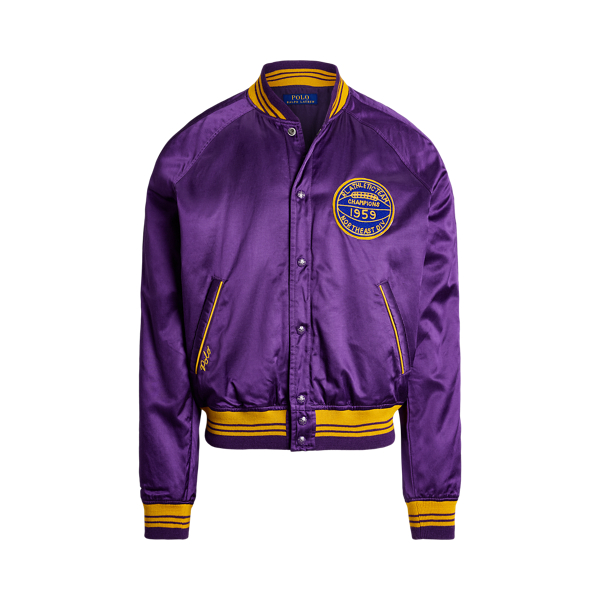 Letterman Hoodie Purple And Black Varsity Jacket Men's - Main Image