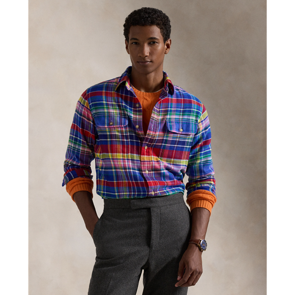 Classic fit plaid twill shirt deals