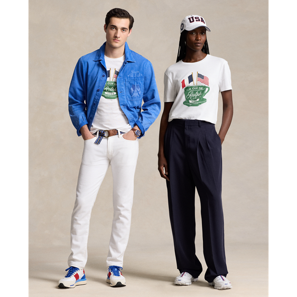 T-shirt met Ralph's Coffee-logo en vlag voor heren | Ralph Lauren® BE