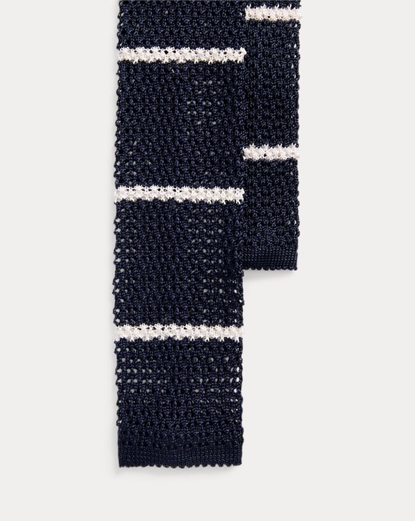 Embroidered Striped Knit Tie