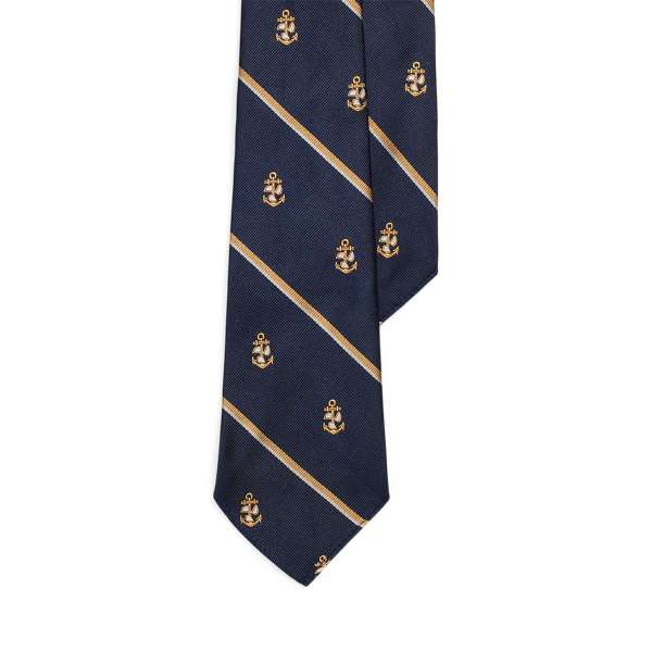 Vintage-Inspired Anchor-Stripe Silk Tie