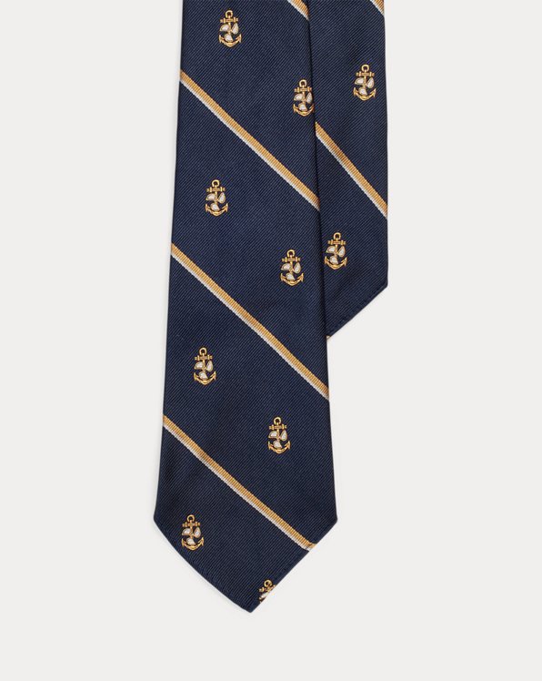 Vintage-Inspired Anchor-Stripe Silk Tie