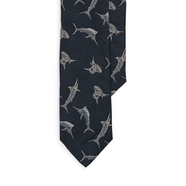 Marlin-Print Silk-Linen Serge Tie 