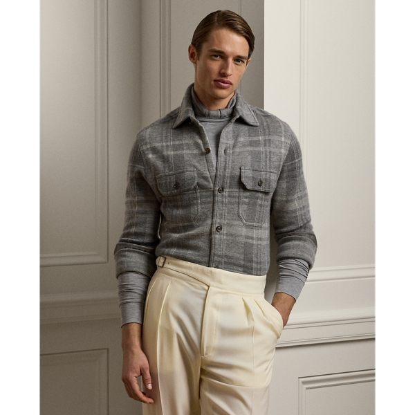 Plaid Knit Cashmere-Wool Overshirt