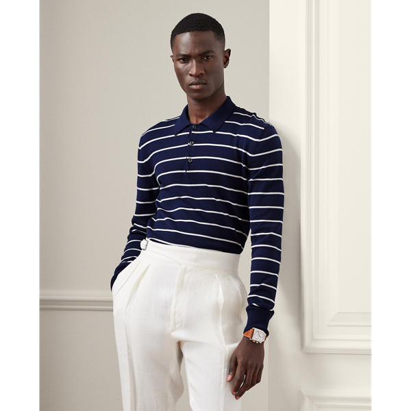 Striped Cotton Polo-Collar Jumper