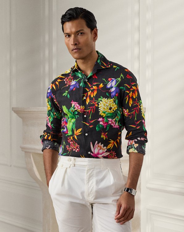Botanical-Print Linen Shirt 