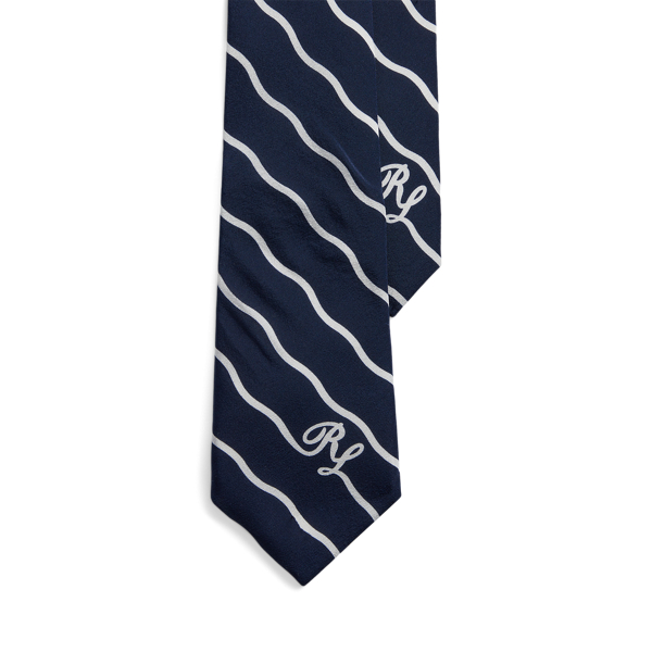 Wavy-Stripe Logo Silk Crepe Tie