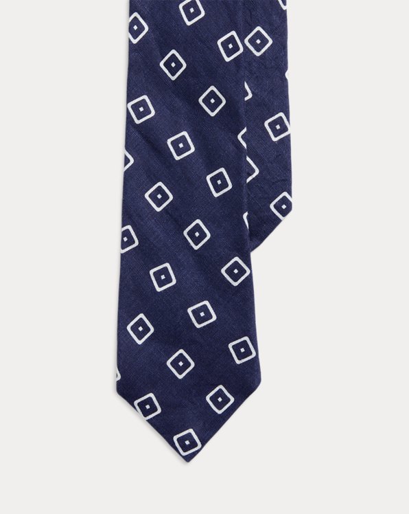 Square-Print Linen Tie 