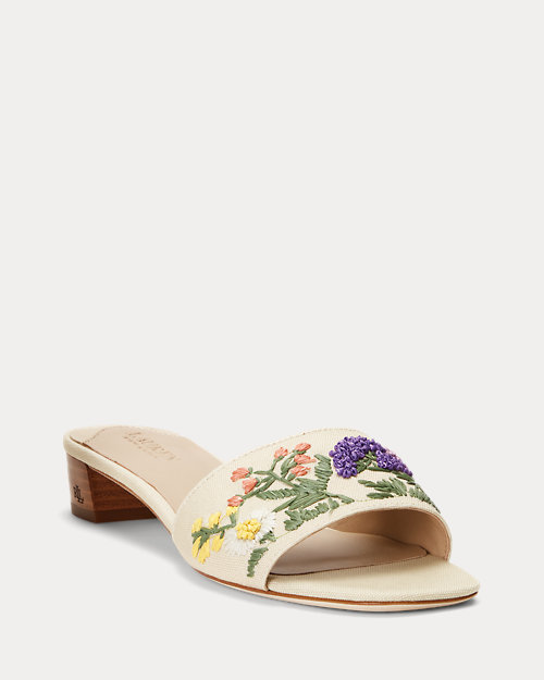 Fay Floral-Embroidered Canvas Sandal